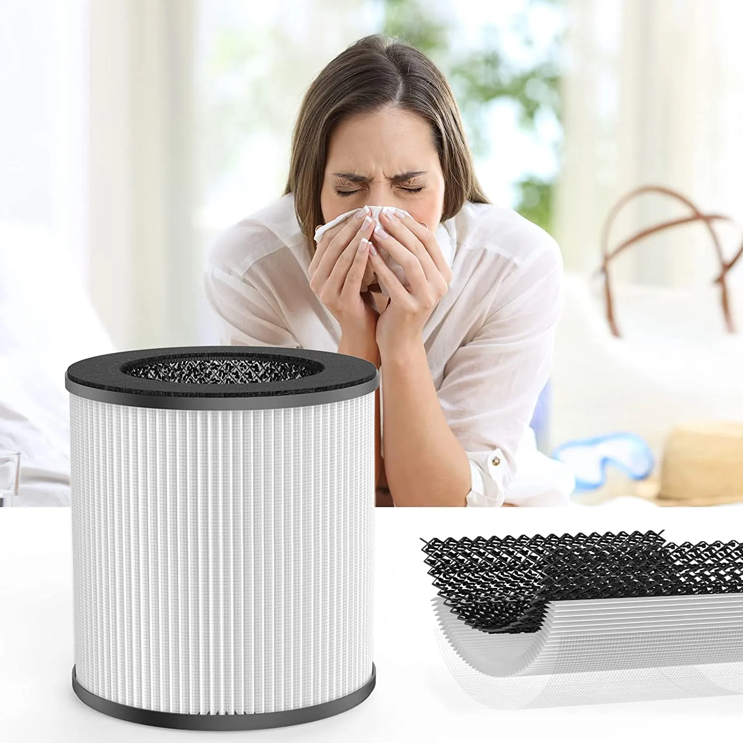 AMEIFU GDAP1W Air Purifier Replacement Filter, Air Cleaner Filter True HEPA Filter, White Black