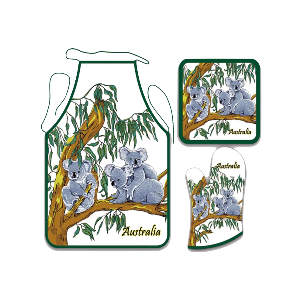 Apron, Mitten & Pot Holder Set - Koalas on Eucalyptus Tree