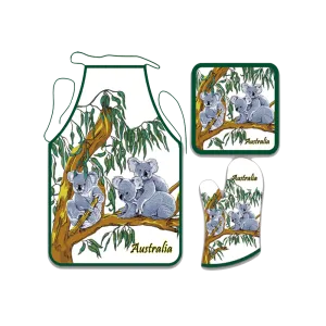 Apron, Mitten & Pot Holder Set - Koalas on Eucalyptus Tree