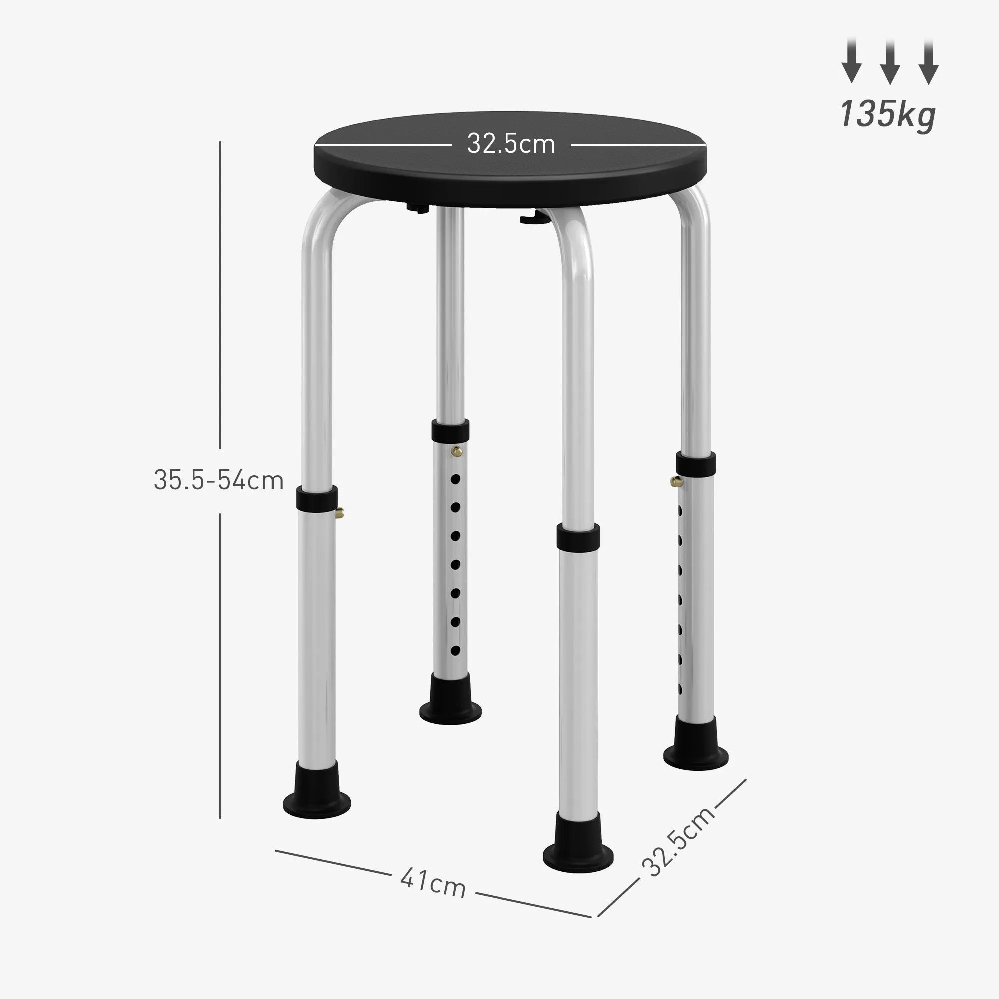 Bath Chair Height Adjustable Shower Seat for Elderly Disabled Black