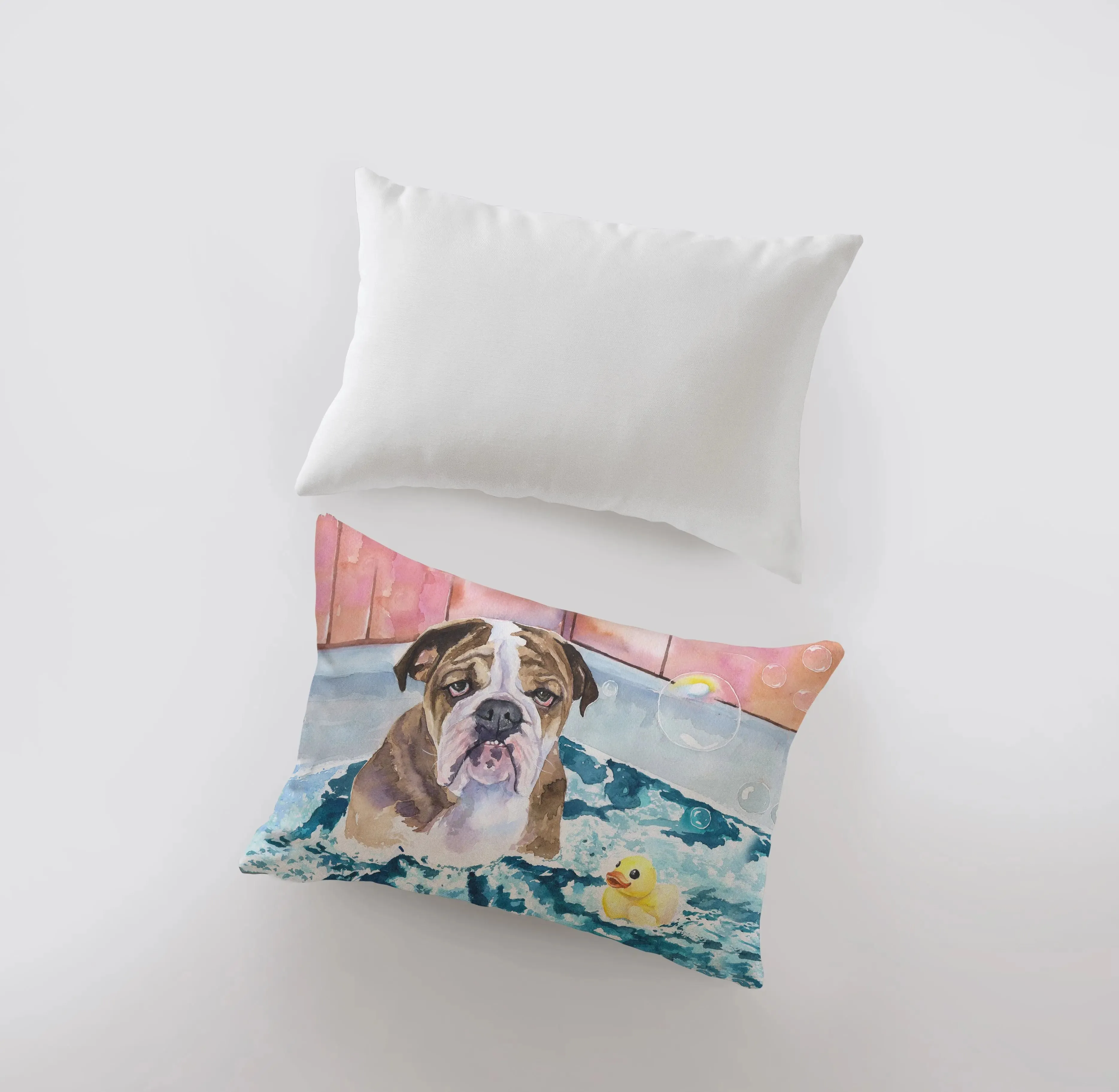 Bulldog Bath Time | Watercolor Bulldog | 18x12 | Pillow Cover | Home Decor | Custom Dog Pillow | Dog Lover Gift | Dog Mom Gift | Pillows