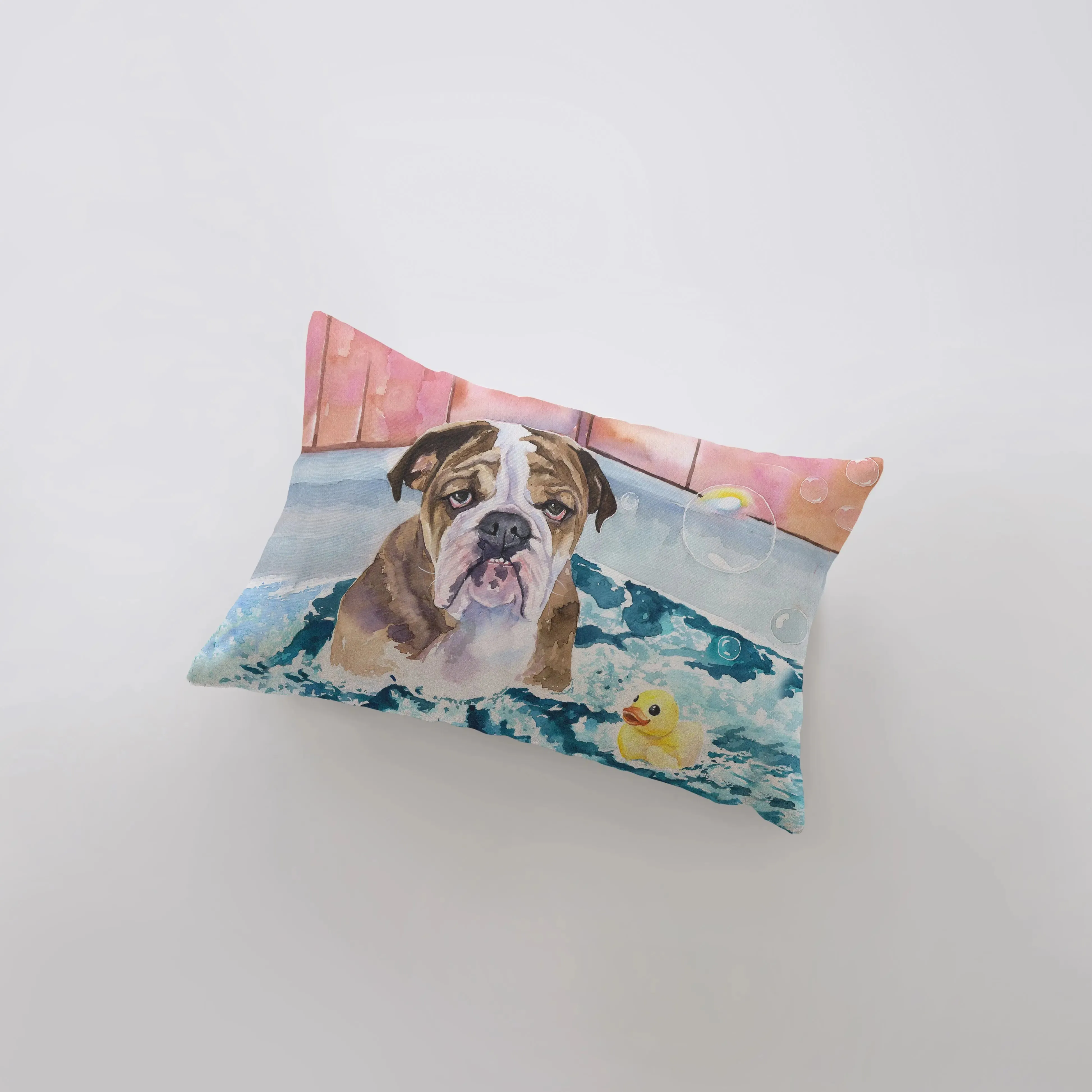 Bulldog Bath Time | Watercolor Bulldog | 18x12 | Pillow Cover | Home Decor | Custom Dog Pillow | Dog Lover Gift | Dog Mom Gift | Pillows