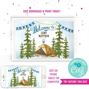 Camping Party Watercolor Welcome Signs | Camping Party Printable Sign