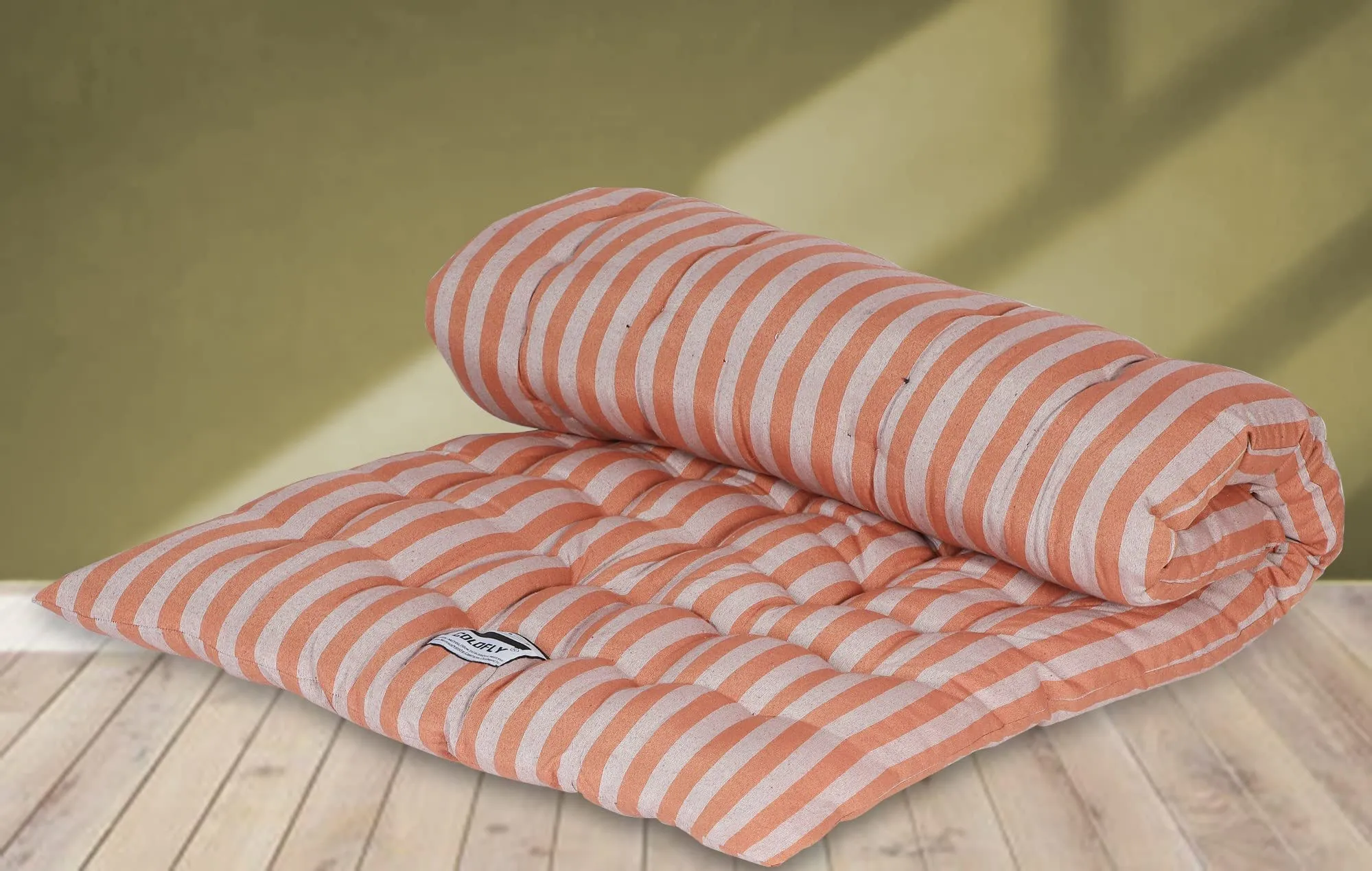 COLOFLY Single Bed Cotton Filled Mattress Gadda Reversible & Soft (Orange Colour, 3 x 6 ft or 72 x 36 x 4 Inch)