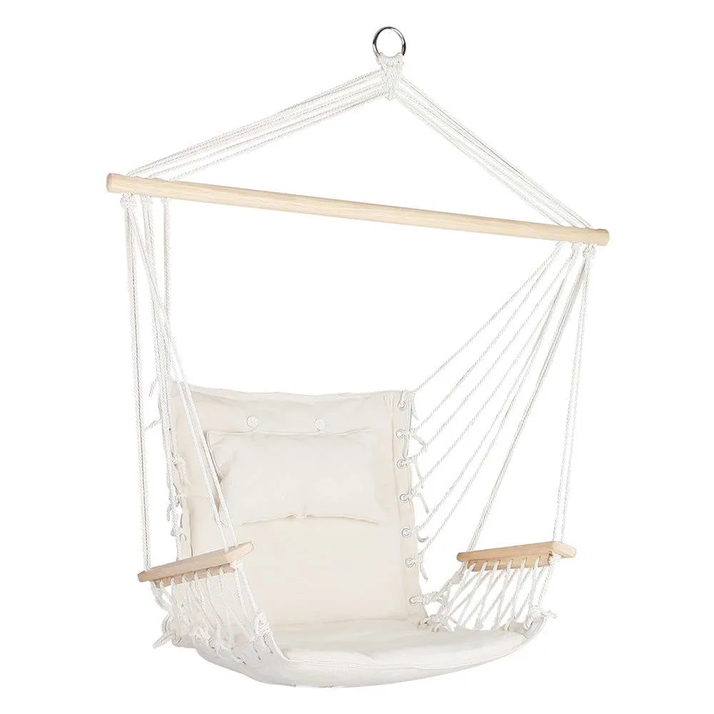 Comfy Padded Hammock Chair w/ Armrests, Cream - Gardeon