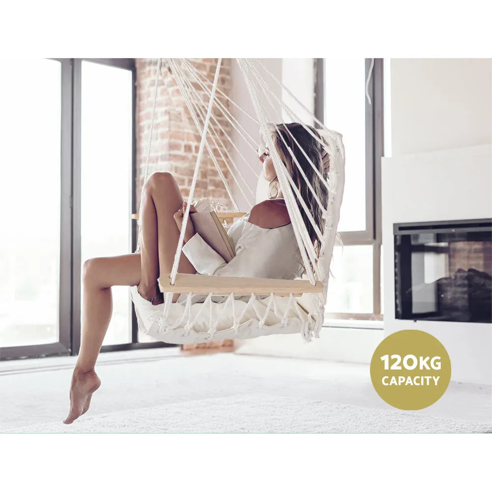 Comfy Padded Hammock Chair w/ Armrests, Cream - Gardeon