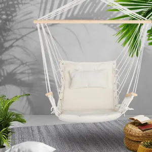 Comfy Padded Hammock Chair w/ Armrests, Cream - Gardeon