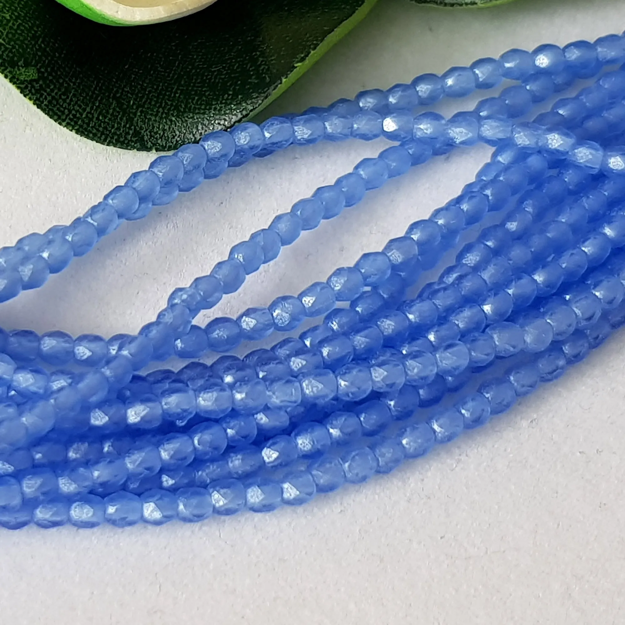 Czech Fire Polished 50 Bead Strand - Sapphire - Flash Pearl 2mm Round Faceted  | FP-02-S9C3005 | Beading Supply