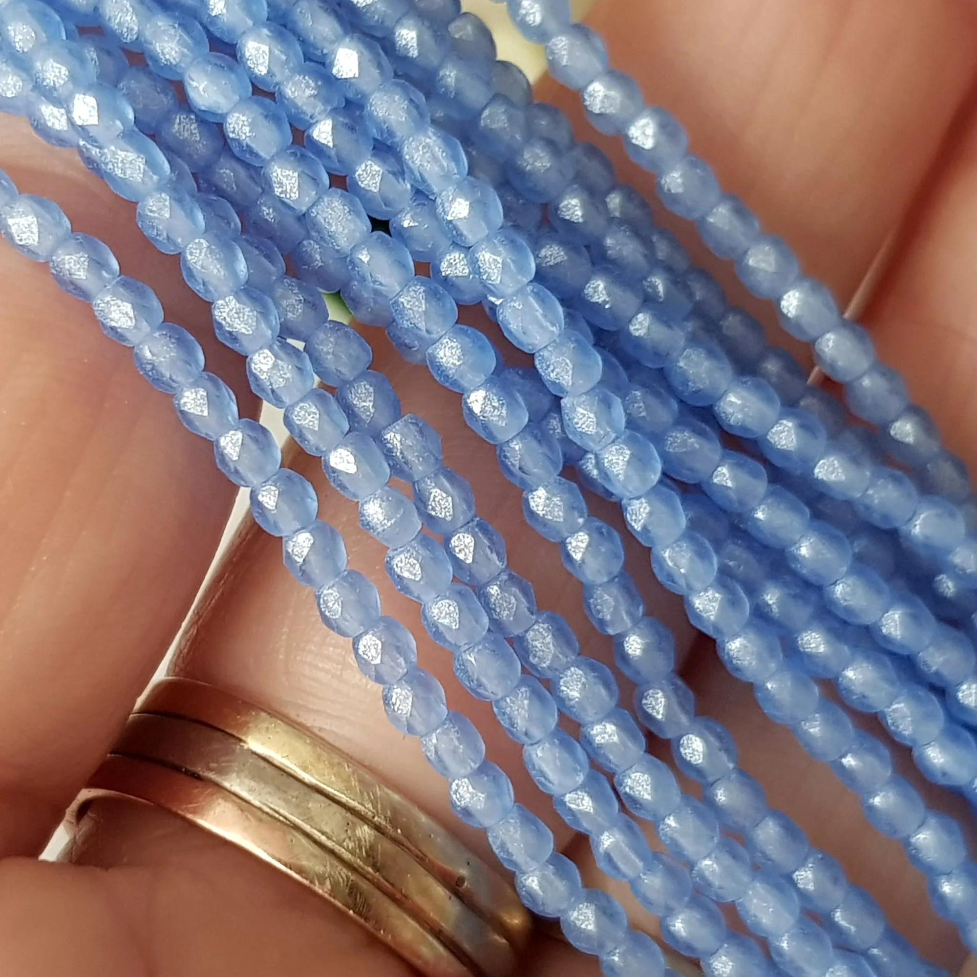 Czech Fire Polished 50 Bead Strand - Sapphire - Flash Pearl 2mm Round Faceted  | FP-02-S9C3005 | Beading Supply