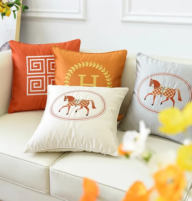 Embroider Horse Pillow Covers, Modern Decorative Throw Pillows, Horse Decorative Throw Pillows for Couch, Modern Sofa Decorative Pillows