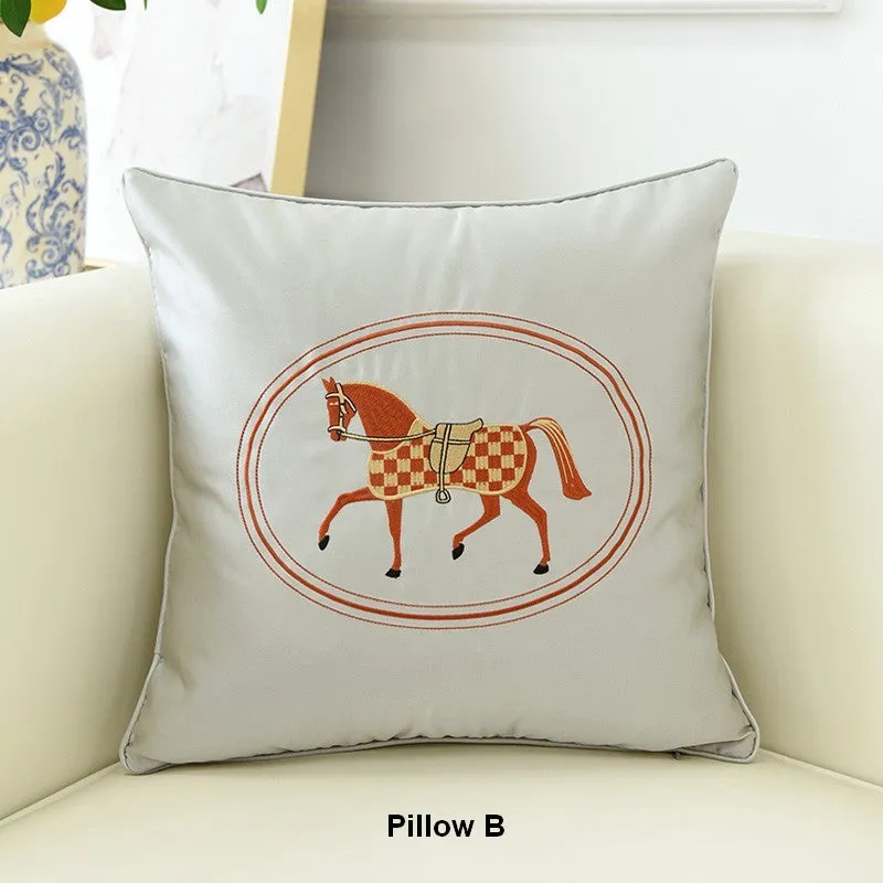 Embroider Horse Pillow Covers, Modern Decorative Throw Pillows, Horse Decorative Throw Pillows for Couch, Modern Sofa Decorative Pillows