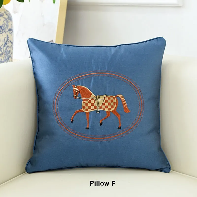 Embroider Horse Pillow Covers, Modern Decorative Throw Pillows, Horse Decorative Throw Pillows for Couch, Modern Sofa Decorative Pillows