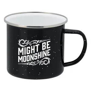 Enamel Camping Coffee Mug "Might Be Moonshine" Large Tin Cup, 15 Ounce (Midnight Black)