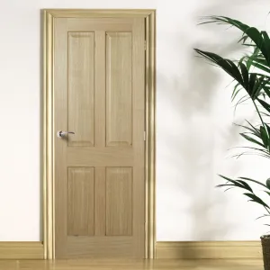 FD30 Fire Internal Door, Regency 4 Panel Oak Internal Door - No Raised Mouldings - 1/2 Hour Fire Rated - Prefinished