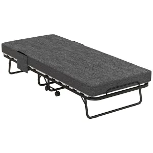 Folding Bed with Mattress Foldable Guest Bed on Wheels w/ Cover Dark Grey