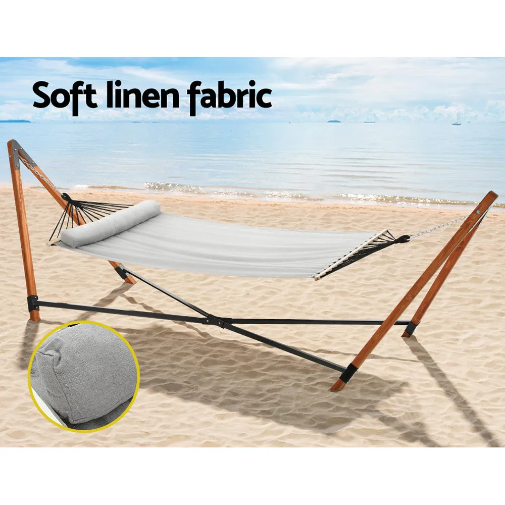 Gardeon Wooden Hammock Chair with Stand Linen Hammock Bed Timber Steel 200KG