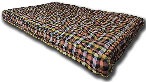 H B MSALA Soft Cotton Filled Multicolored Single Bed Quilt Mattress in Buffalo Check | Cotton Gadda (36 x 72,Box) Single Bed