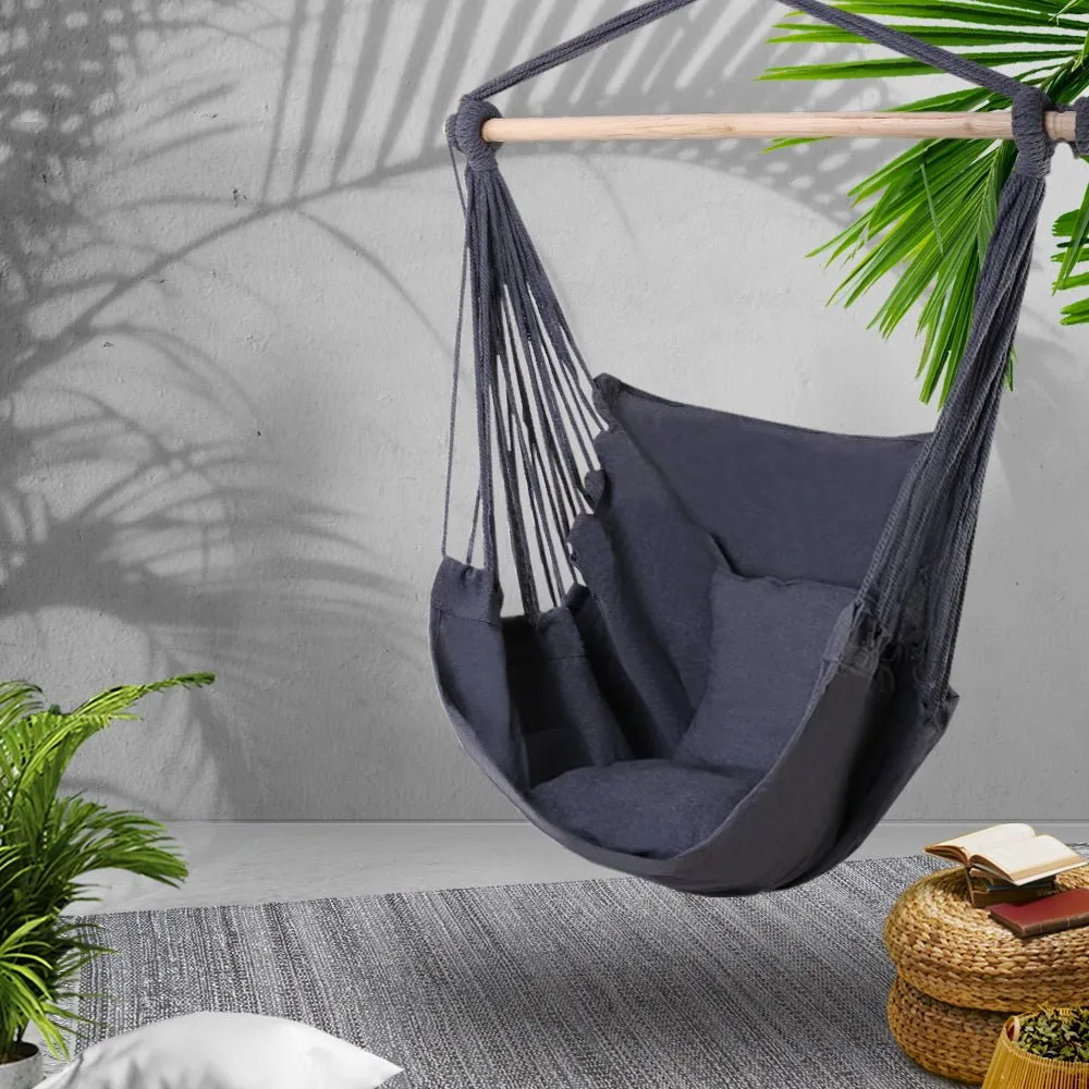 Hammock Chair Outdoor Camping Hanging Hammocks Cushion Pillow Grey