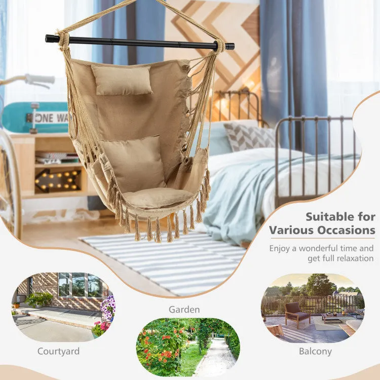 Hanging Rope Swing Chair with Soft Pillow and Cushions(clearance)