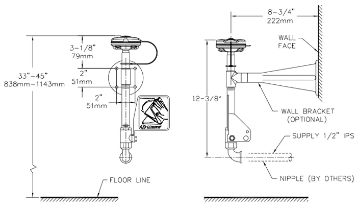 Haws 7324 AXION MSR Wall Mount Eyewash Station without Bowl