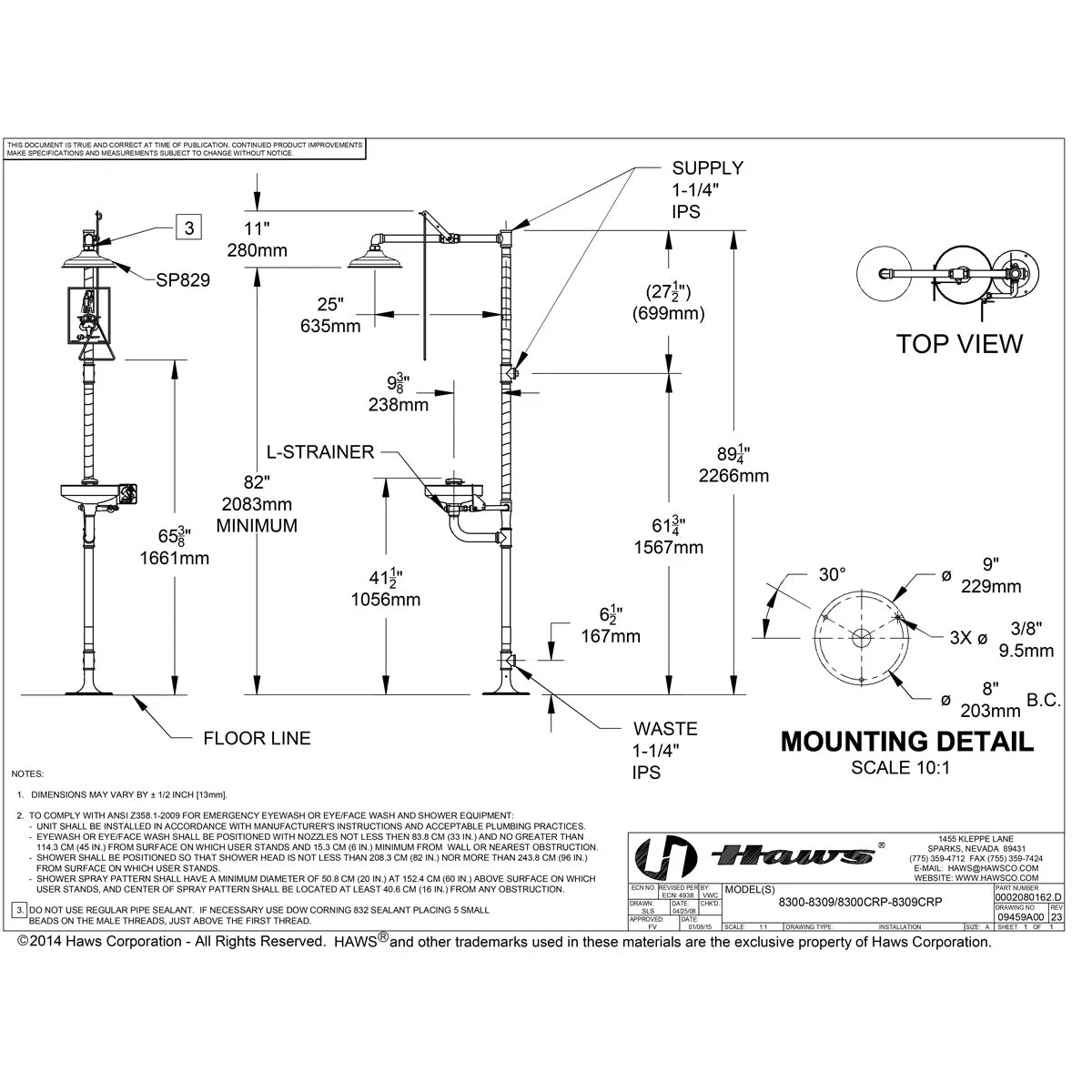 Haws 8300CRP-8309CRP AXION MSR Corrosion Resistant Eyewash Station Shower