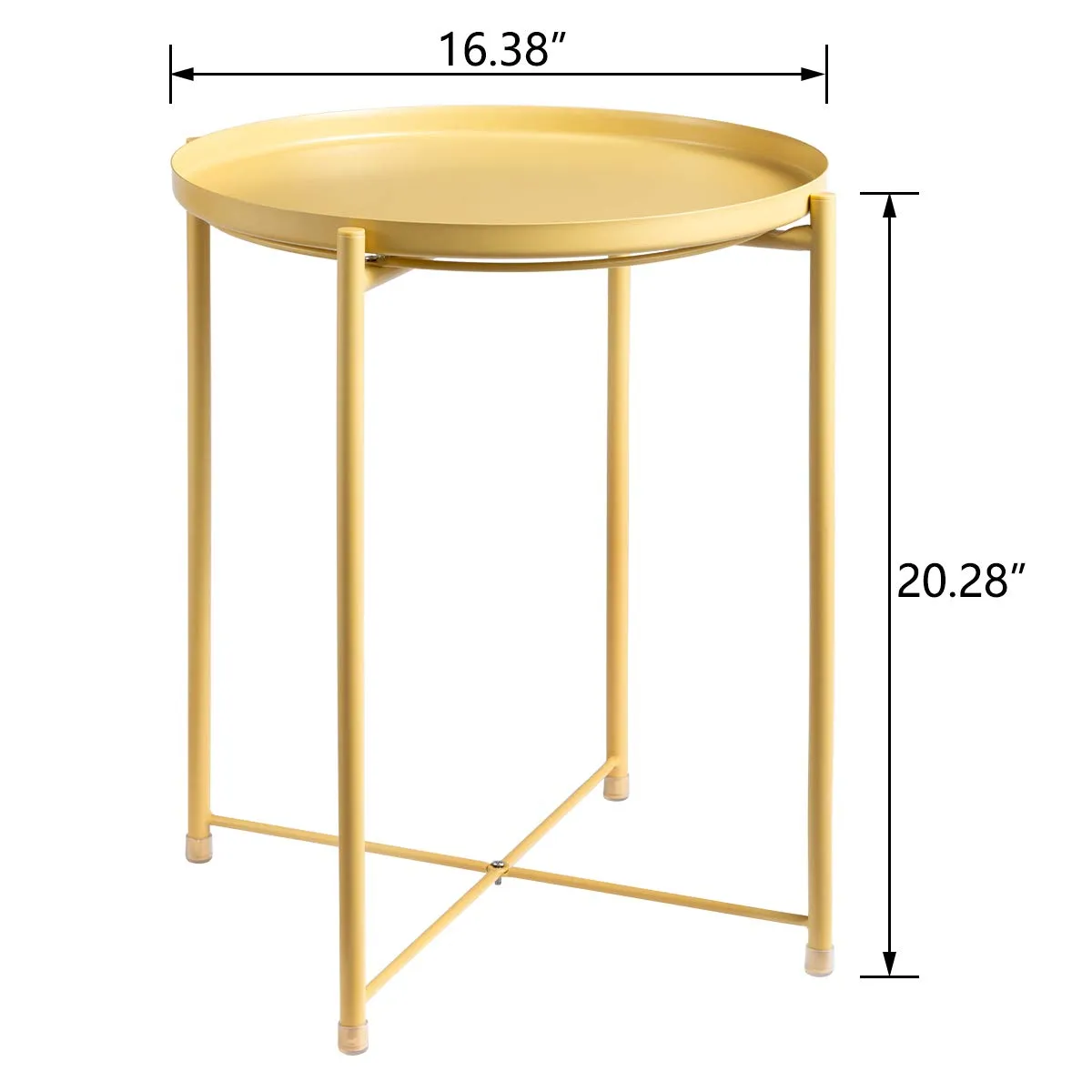 HollyHOME Tray Metal End Table, Sofa Table Small Round Side Tables, Anti-Rust and Waterproof Outdoor & Indoor Snack Table, Accent Coffee Table,（H） 20.28" x（D） 16.38", Latte Yellow