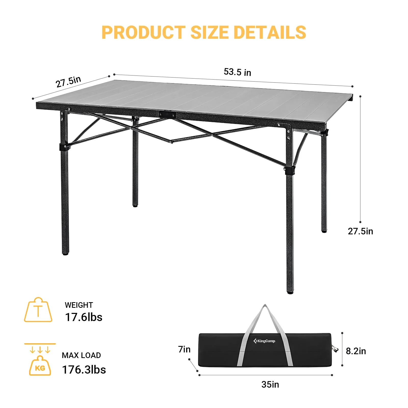 KingCamp Folding Roll up Table for 4-6 Person