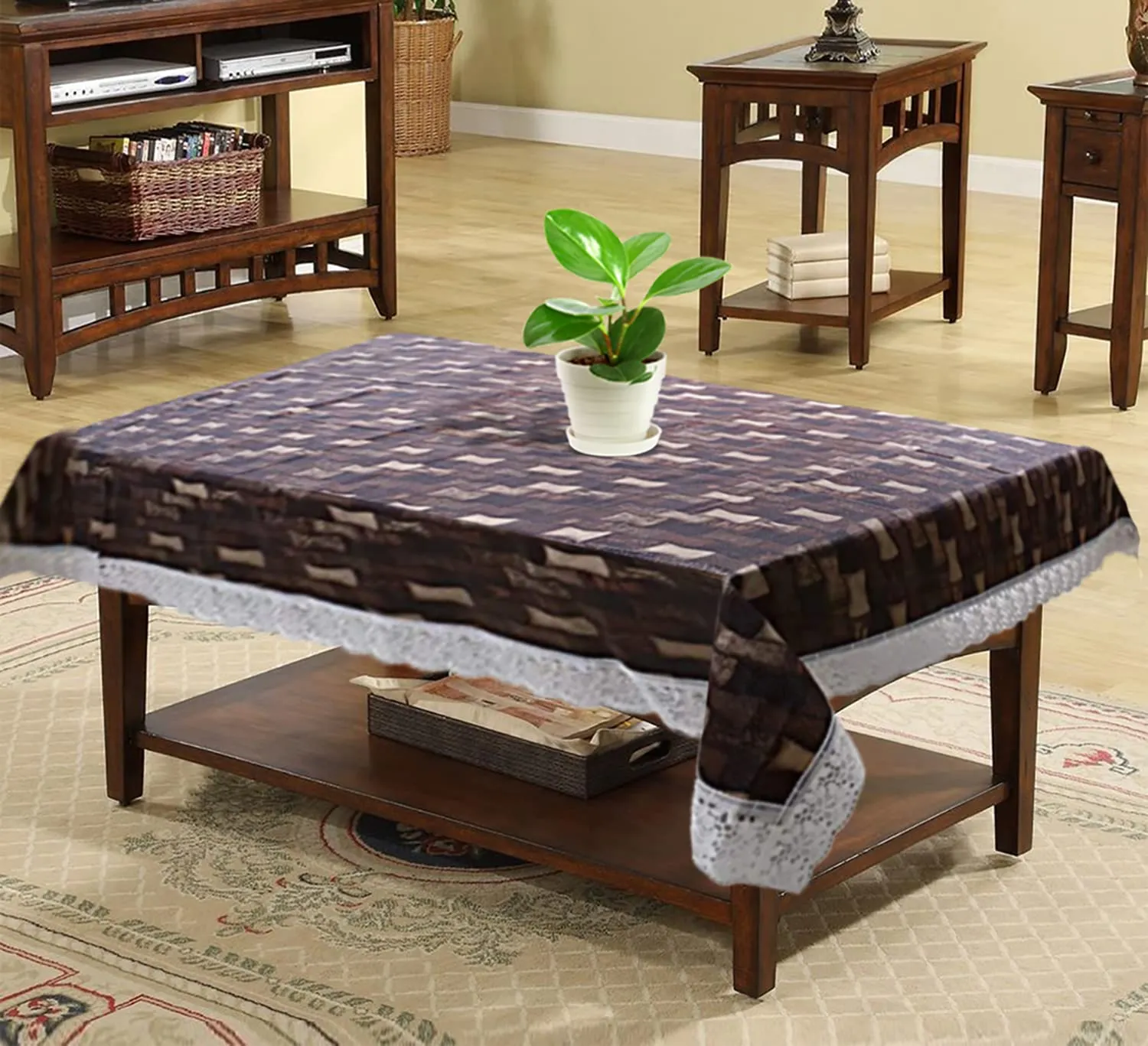 Kuber Industries 40"x60" Bamboo Design PVC Waterproof, Antislip & Wipe Clean Center Table Cover for 4 Seater (Brown)-HS43KUBMART25570