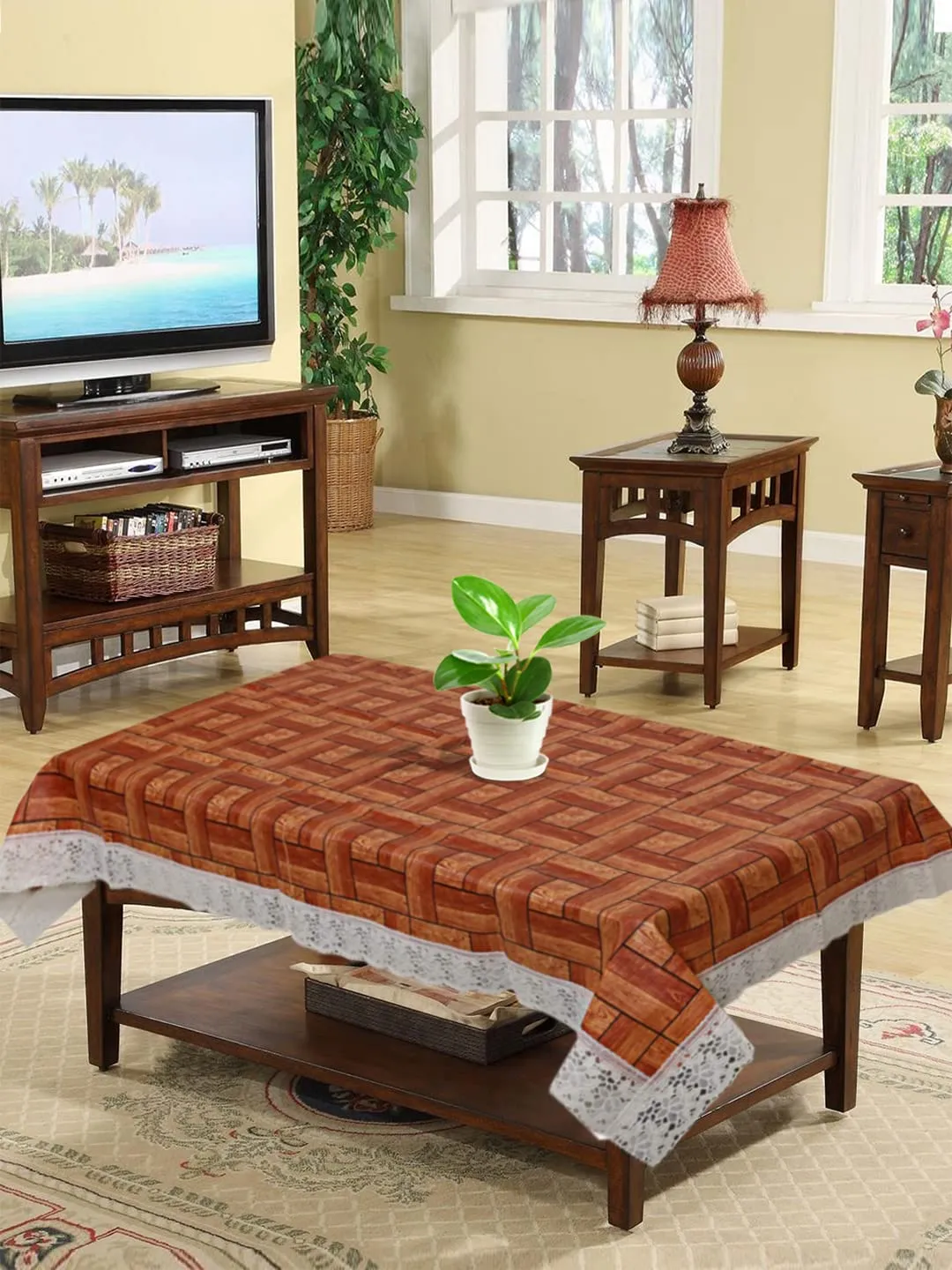 Kuber Industries 40"x60" Wooden Design PVC Waterproof, Antislip & Wipe Clean Center Table Cover for 4 Seater (Brown)-HS43KUBMART25574