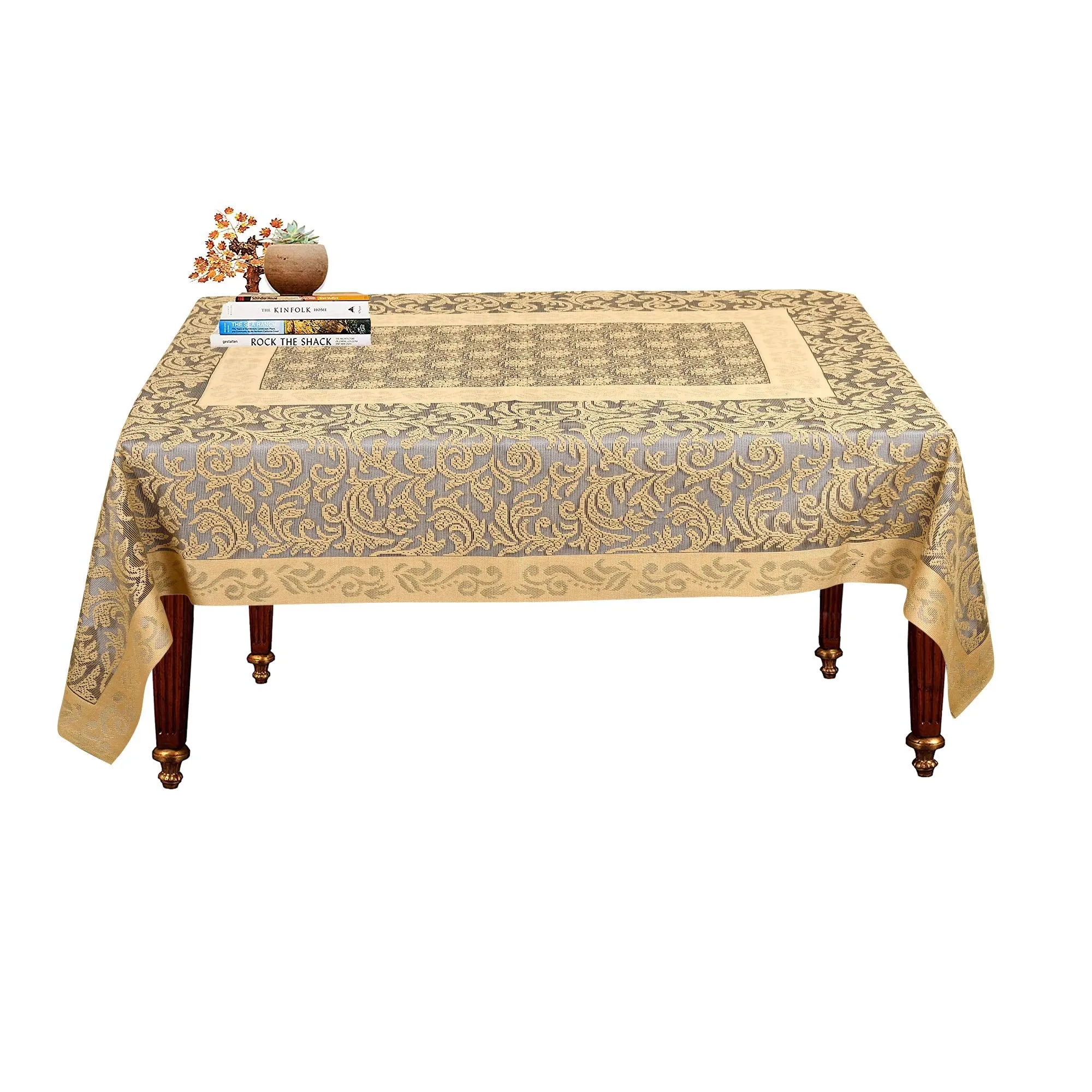 Kuber Industries Center Table Cover|Cotton Center Table Cover for Living Room|Table Cloth for 4 Seater|Gold