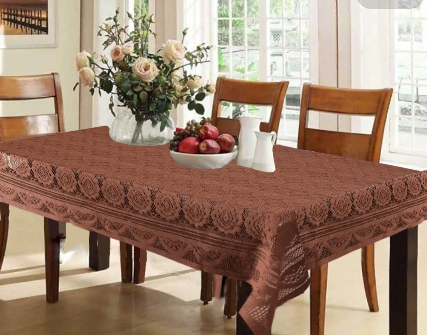 Kuber Industries Circle Design Cotton 6 Seater Dining Table Cover (Brown, CTKTC32649)