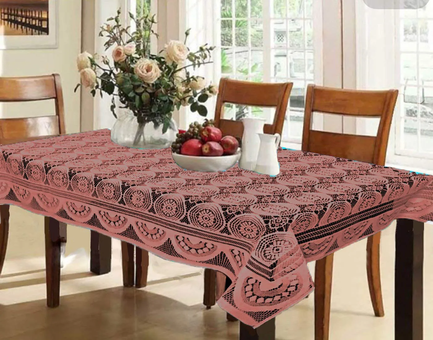 Kuber Industries Circle Design Cotton 6 Seater Dining Table Cover (Brown, CTKTC32649)