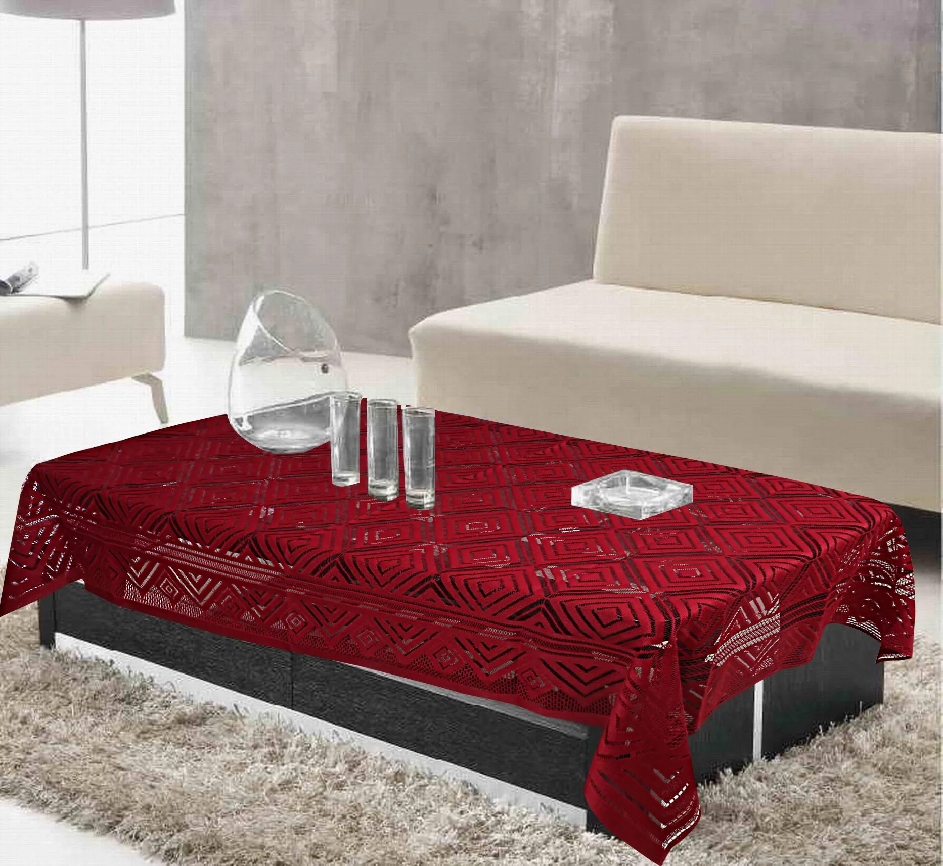 Kuber Industries Cotton Rectangular 4 Seater Center Table Cover (Maroon) -CTKTC05807 Pack of 1