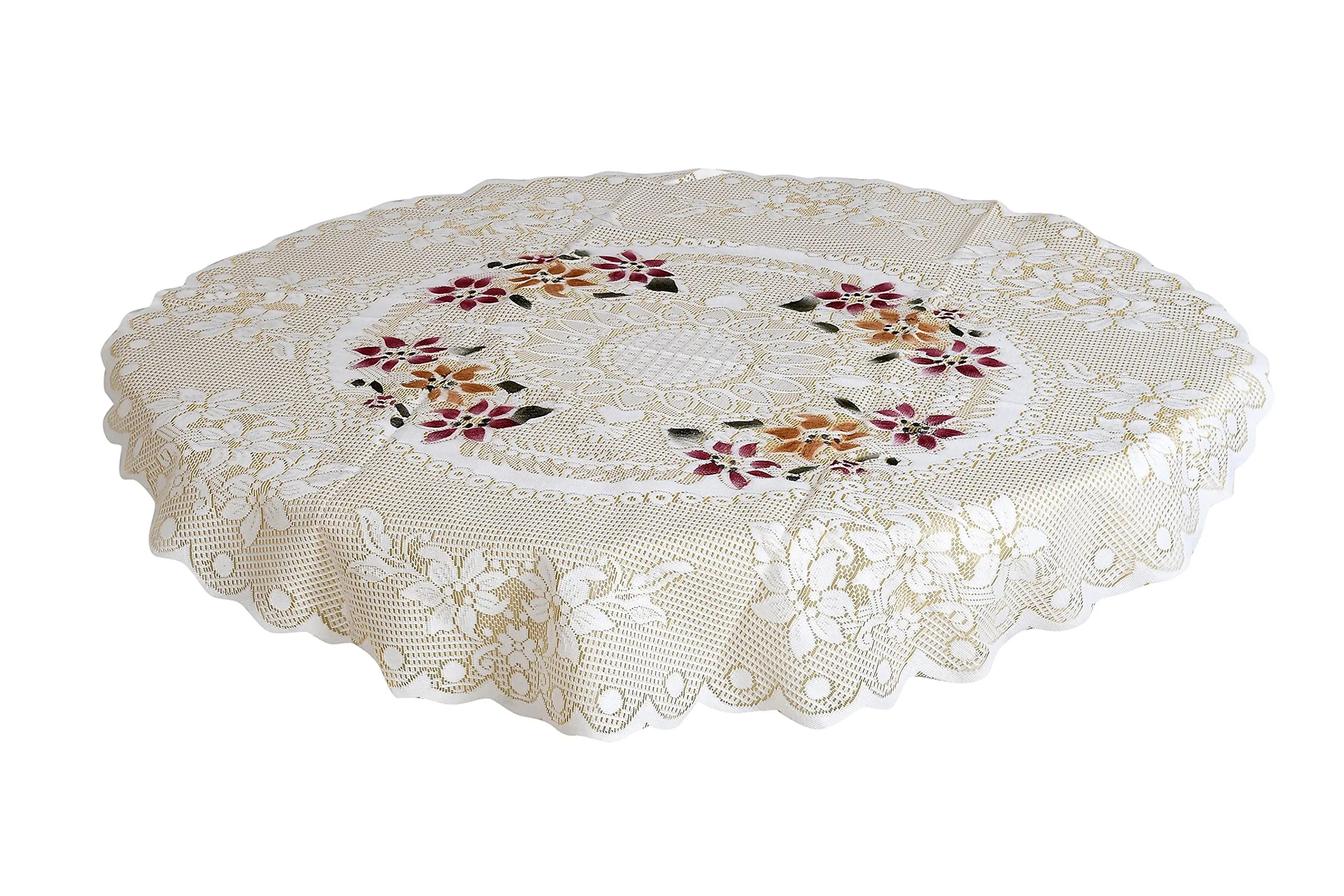 Kuber Industries Cotton Round Table Cover with Flower Design for Parties, Birthdays or Special Holiday Gatherings & Indoor/Outdoor (Cream)