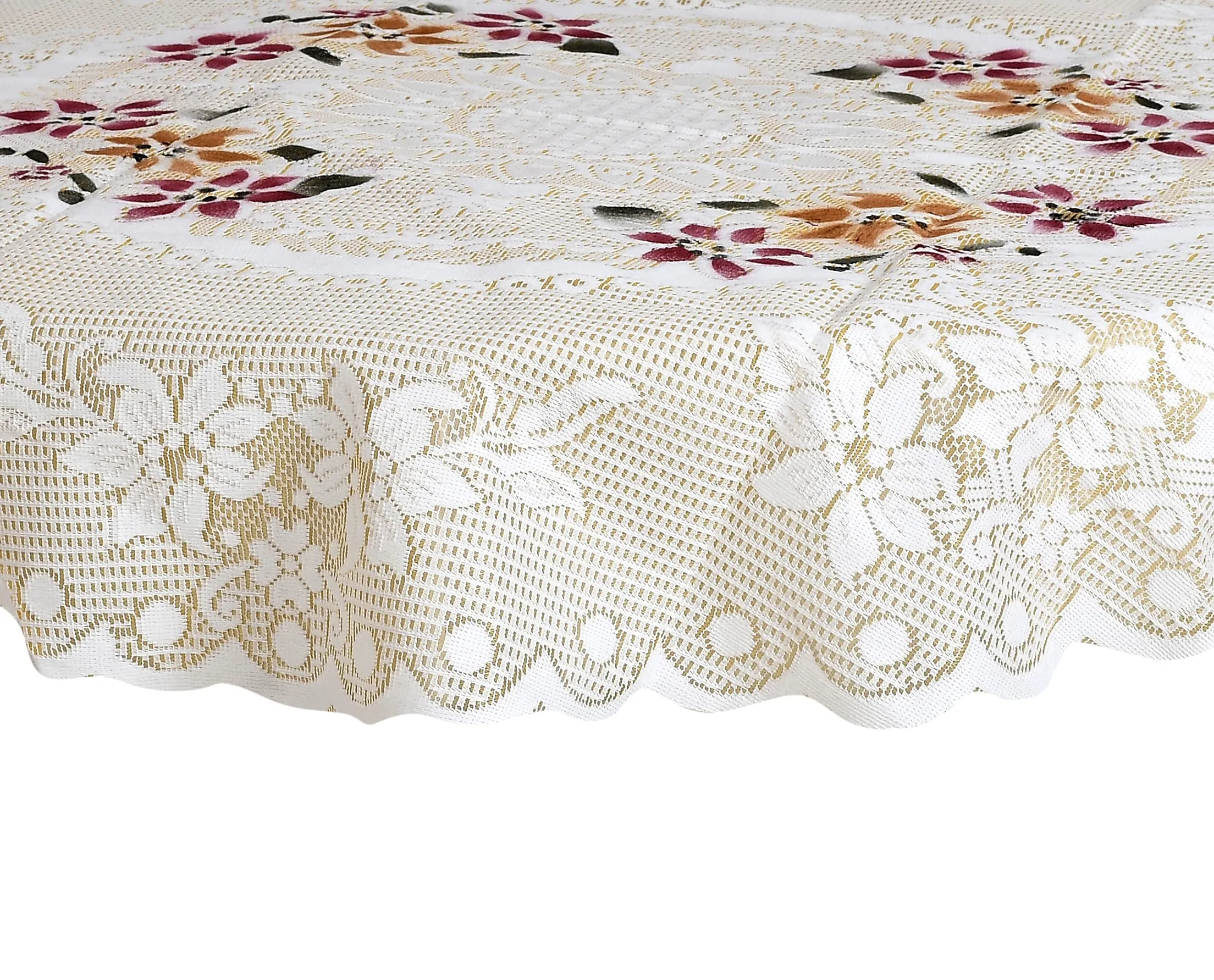 Kuber Industries Cotton Round Table Cover with Flower Design for Parties, Birthdays or Special Holiday Gatherings & Indoor/Outdoor (Cream)