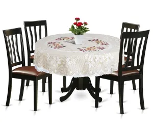 Kuber Industries Cotton Round Table Cover with Flower Design for Parties, Birthdays or Special Holiday Gatherings & Indoor/Outdoor (Cream)