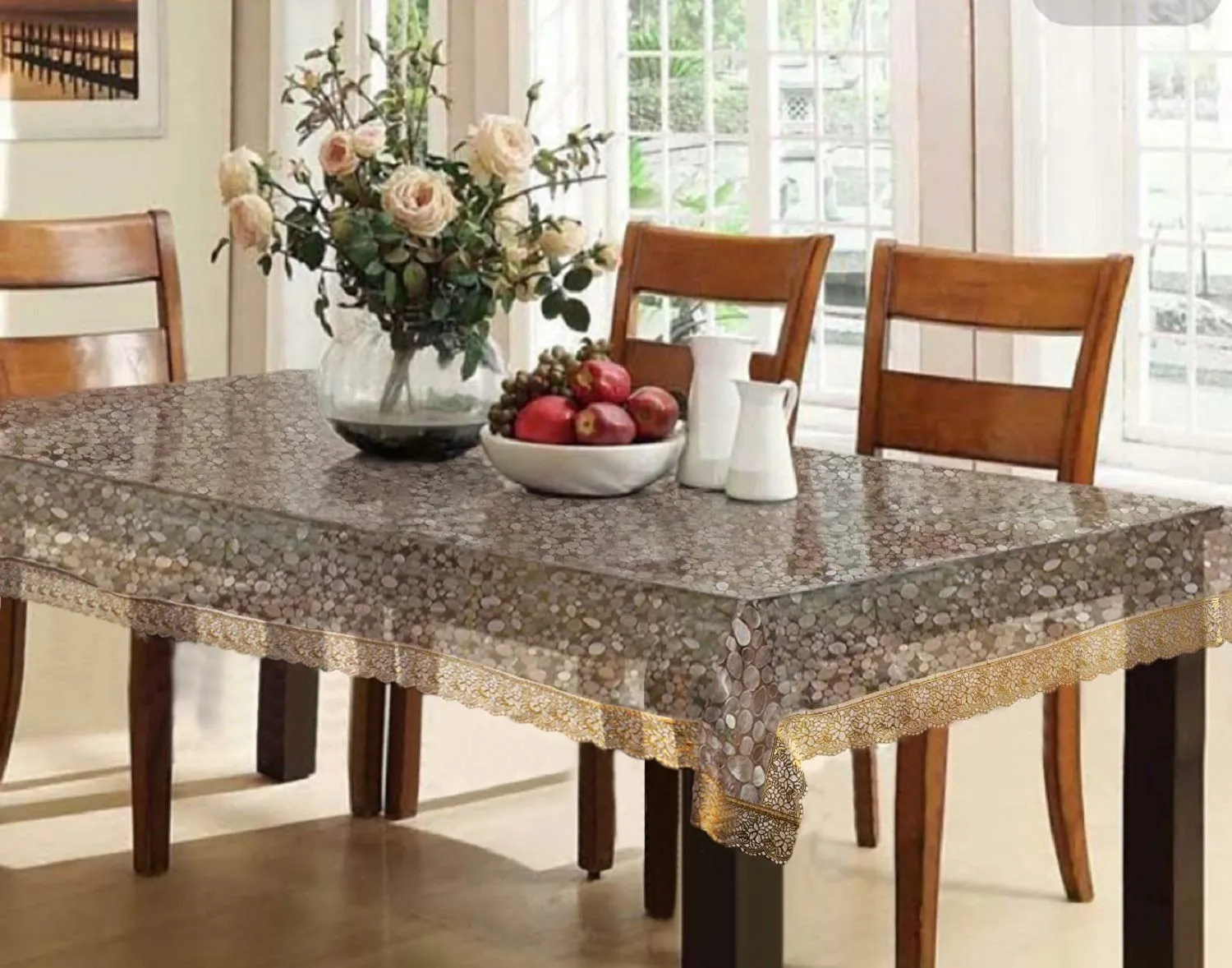 Kuber Industries Dining Table Cover 6 Seater|Table Cloth|Table Cover for Home, Restaurant|Gold