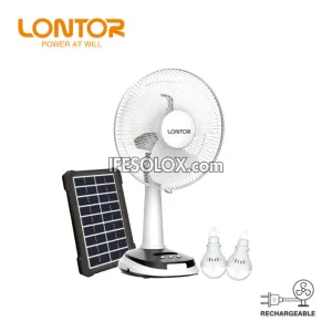 LONTOR 12" Rechargeable Solar Table Fan with 3-Blades, Harmonious Night Light and Solar Kit (CTL-CF025SP-12) - Brand New