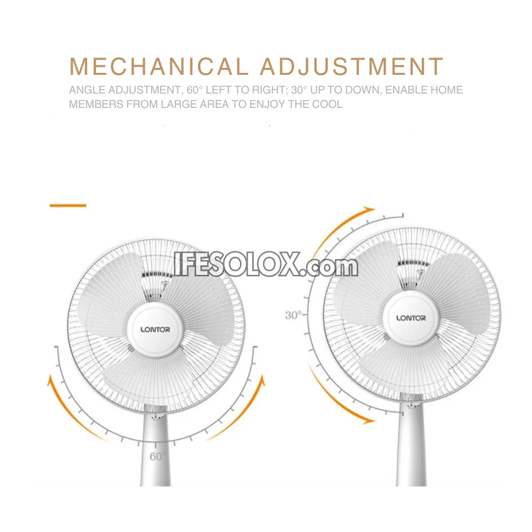 LONTOR 12" Rechargeable Solar Table Fan with 3-Blades, Harmonious Night Light and Solar Kit (CTL-CF025SP-12) - Brand New