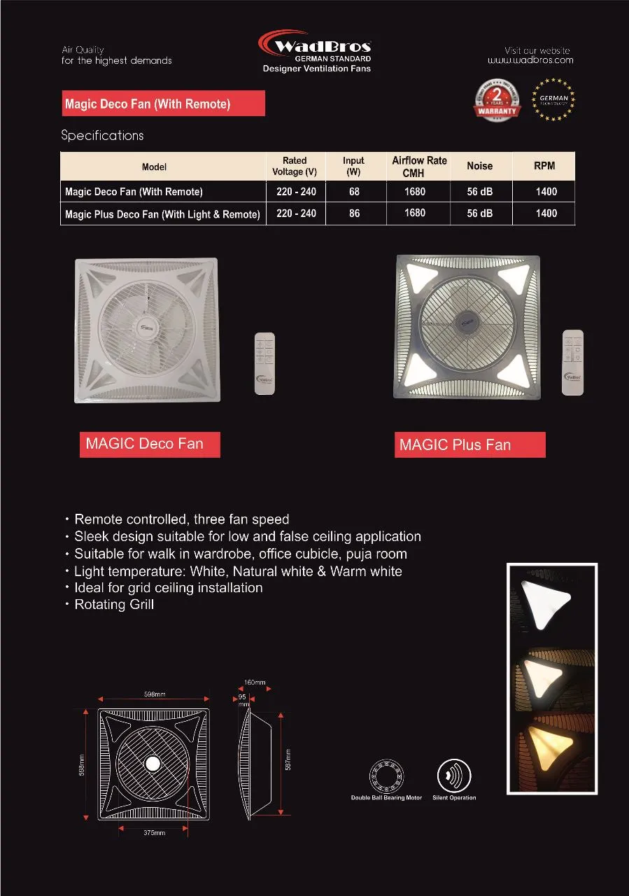 Magic & Magic Plus Ceiling Deco Fan With/Without Light By Wadbros