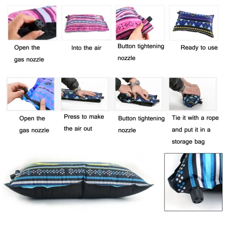 Portable Ethnic Style Automatic Inflatable Pillows Outdoor Camping Tent Camping Equipment Car Travel Pillows(Orange Stripes)