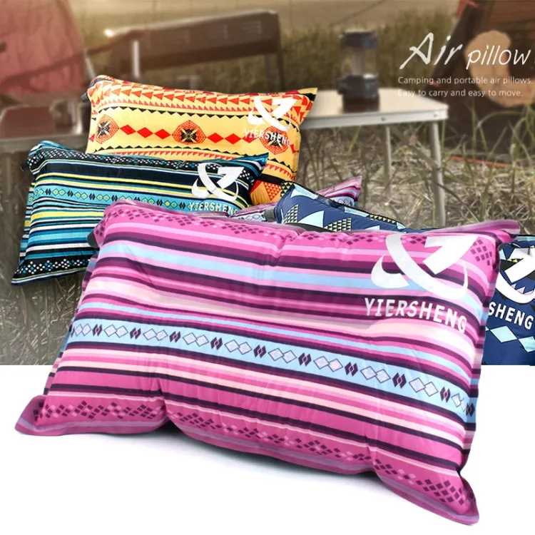 Portable Ethnic Style Automatic Inflatable Pillows Outdoor Camping Tent Camping Equipment Car Travel Pillows(Orange Stripes)