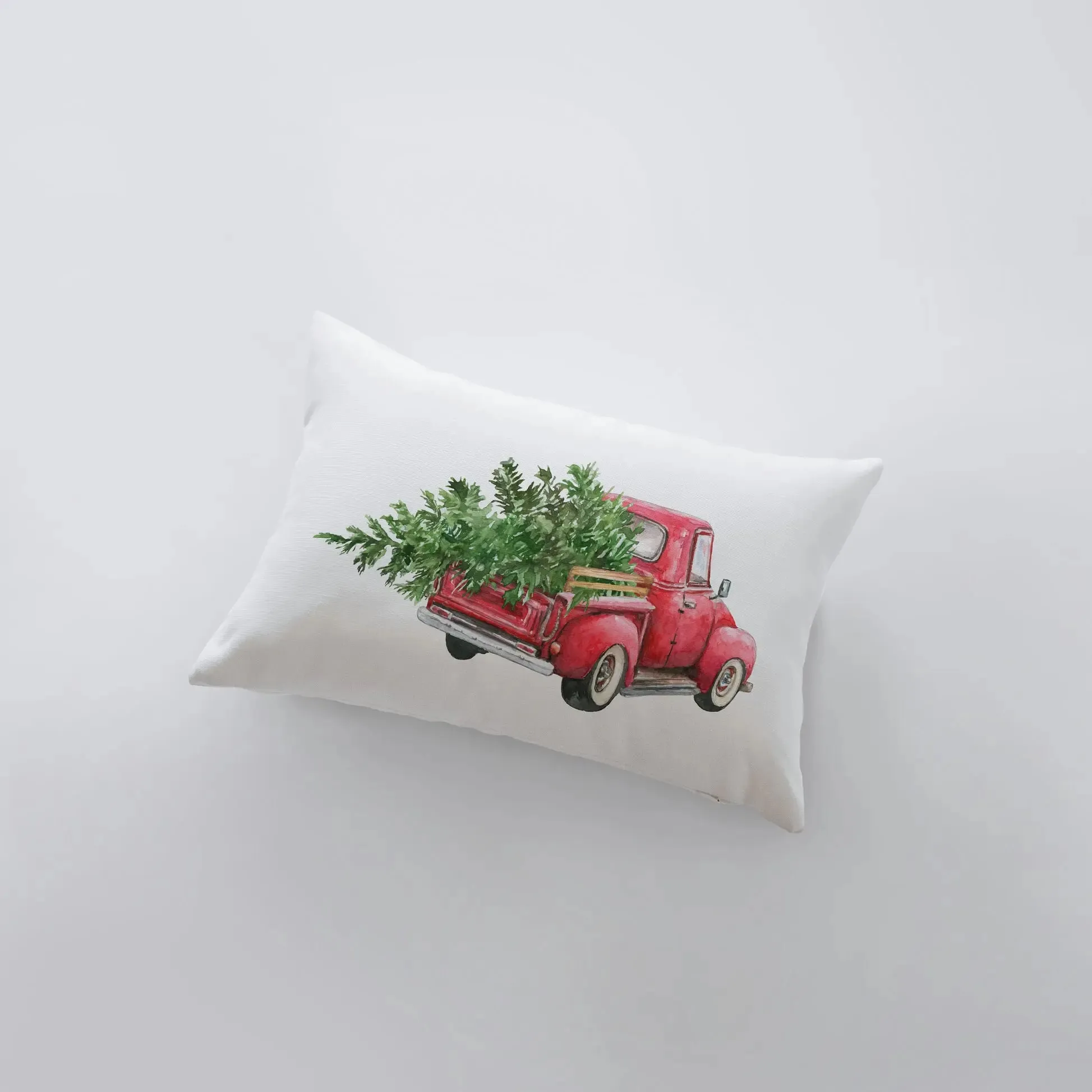 Red Christmas Truck Driving Away | Christmas | 12x18 | Red Truck | Christmas Decor | Throw Pillow | Home | Christmas tree | Christmas Gifts