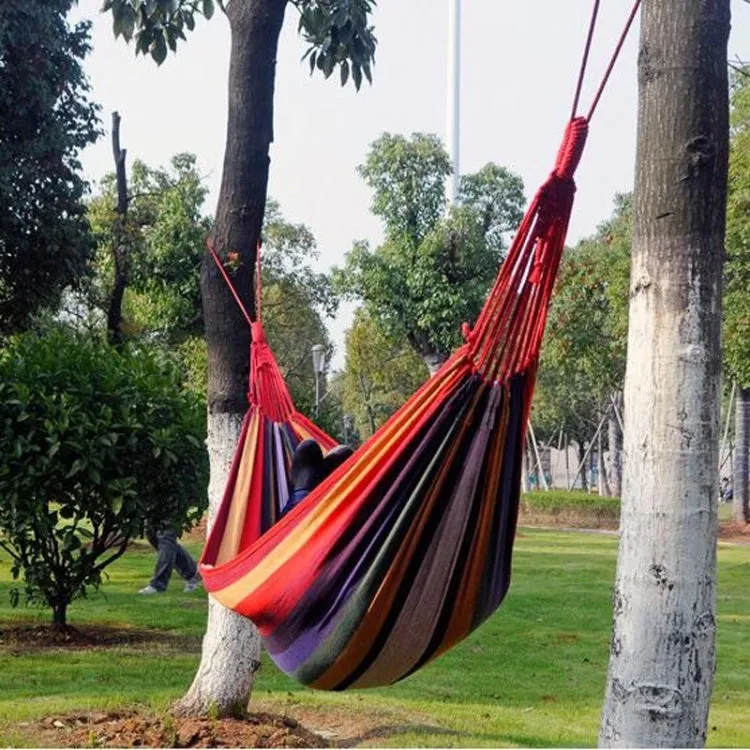 Red Stripe Single Widening Camping Outdoor Canvas Hammock, Size: 190cm x 100cm