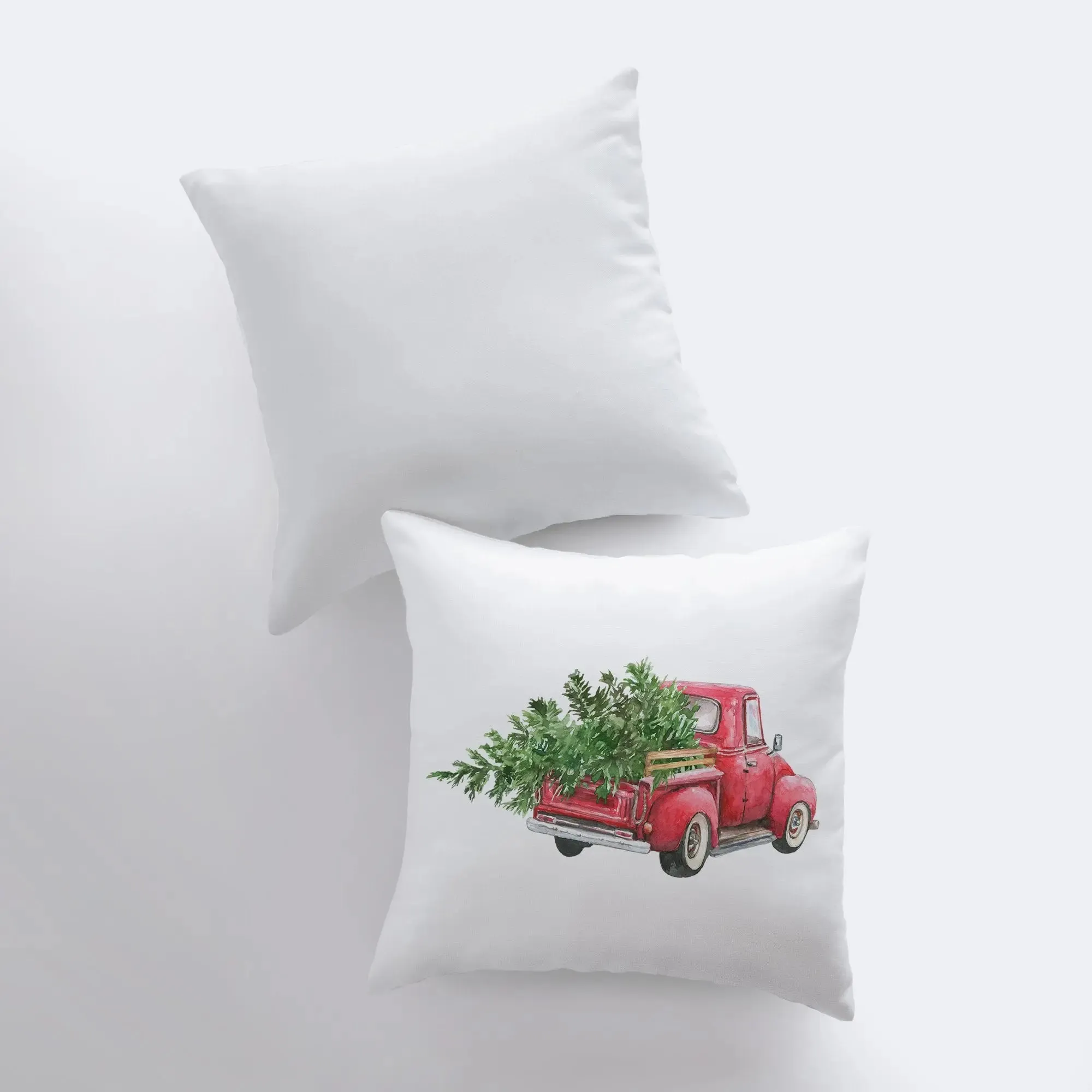 Red Truck with Tree Driving Away | Red Christmas Truck | Pillow Cover | Christmas Decor | Throw Pillow | Home Decor | Rustic Christmas Decor