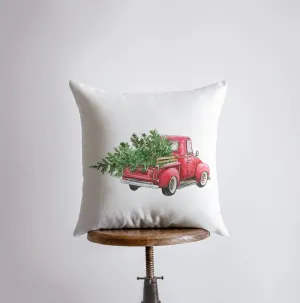 Red Truck with Tree Driving Away | Red Christmas Truck | Pillow Cover | Christmas Decor | Throw Pillow | Home Decor | Rustic Christmas Decor