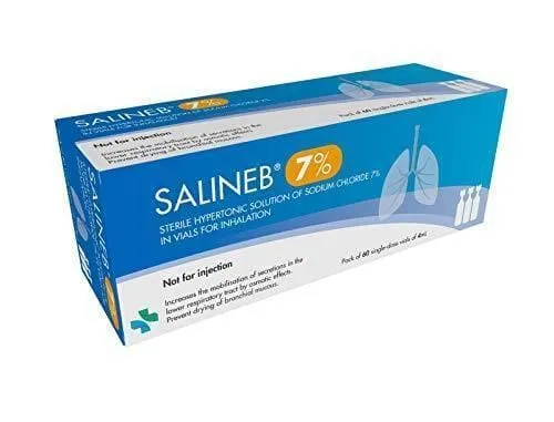 Salineb 7% Hypertonic Saline Solution Sodium Chloride Inhalation Vials 60 x 4ml