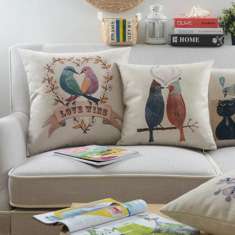 Simple Decorative Pillow Covers, Decorative Sofa Pillows for Living Room, Love Birds Throw Pillows for Couch, Singing Birds Decorative Throw Pillows