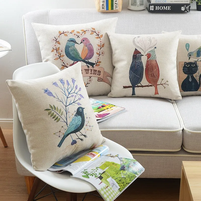 Simple Decorative Pillow Covers, Decorative Sofa Pillows for Living Room, Love Birds Throw Pillows for Couch, Singing Birds Decorative Throw Pillows