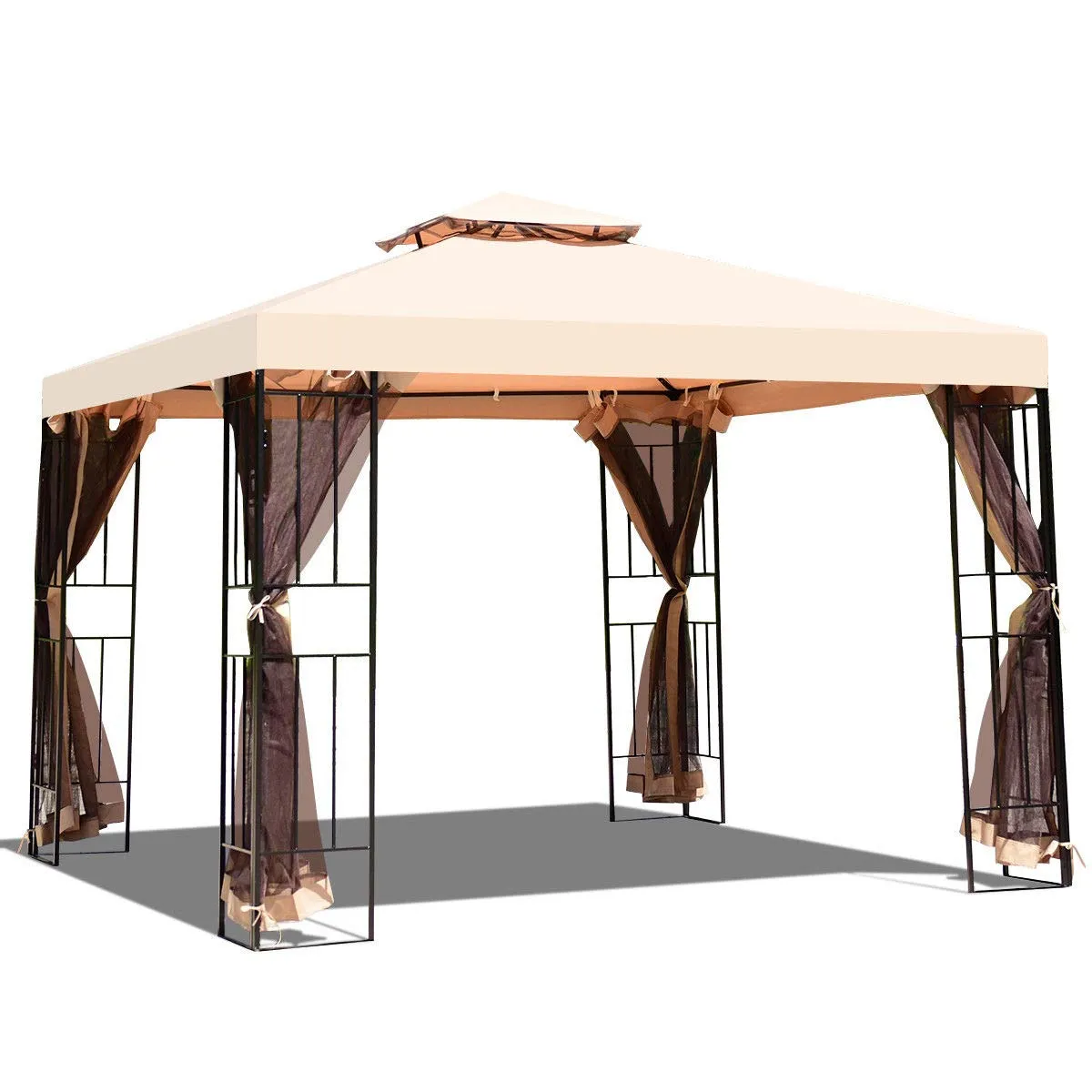 Tangkula Outdoor Canopy Gazebo Steel Frame Heavy Duty Garden Lawn Patio House Party Canopy Home Patio Garden Structures Gazebos W/Netting